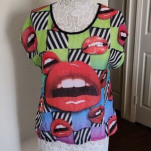 Lauren Moshi Style Lips Baddie Bold Streetwear Top Size XL